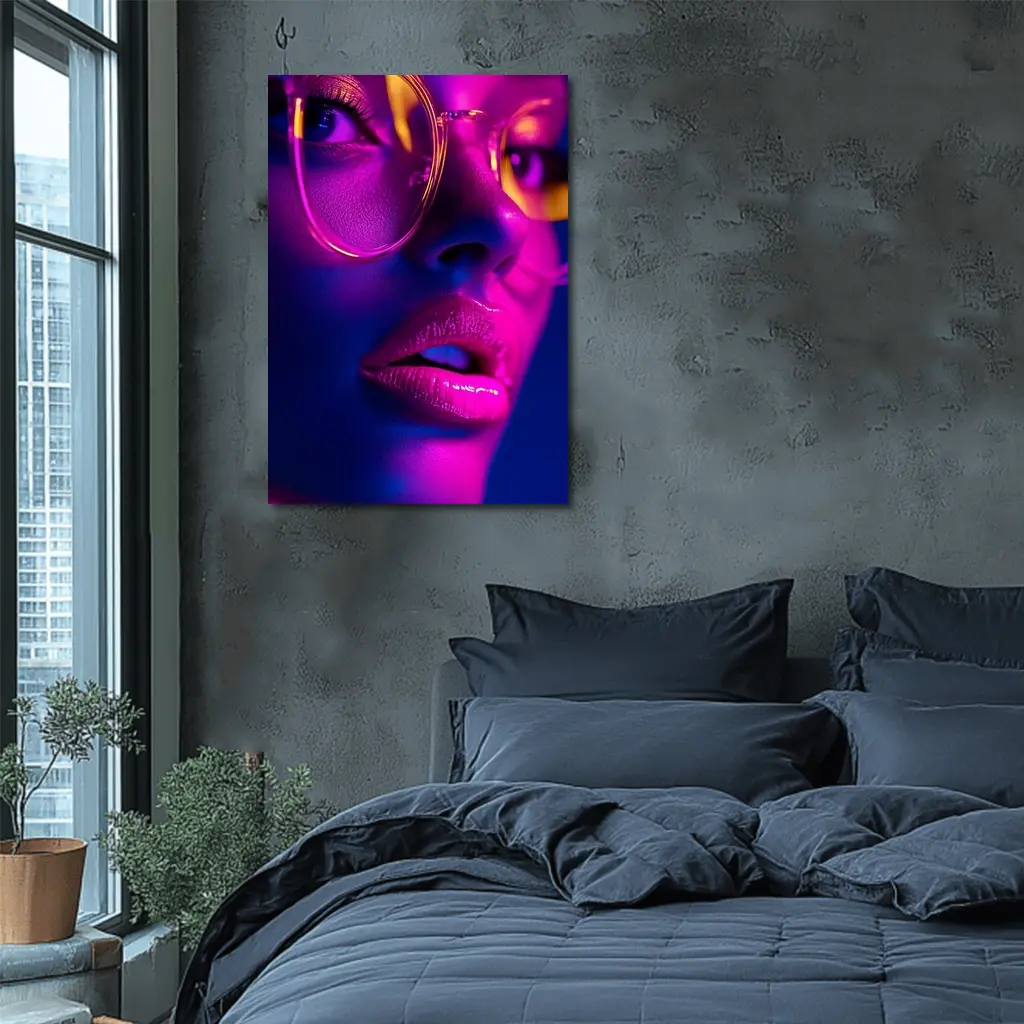 Neon Woman Portrait Pink Purple Blue Light – Wall Art