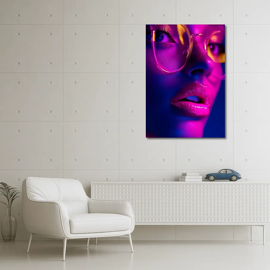 Neon Woman Portrait Pink Purple Blue Light – Wall Art