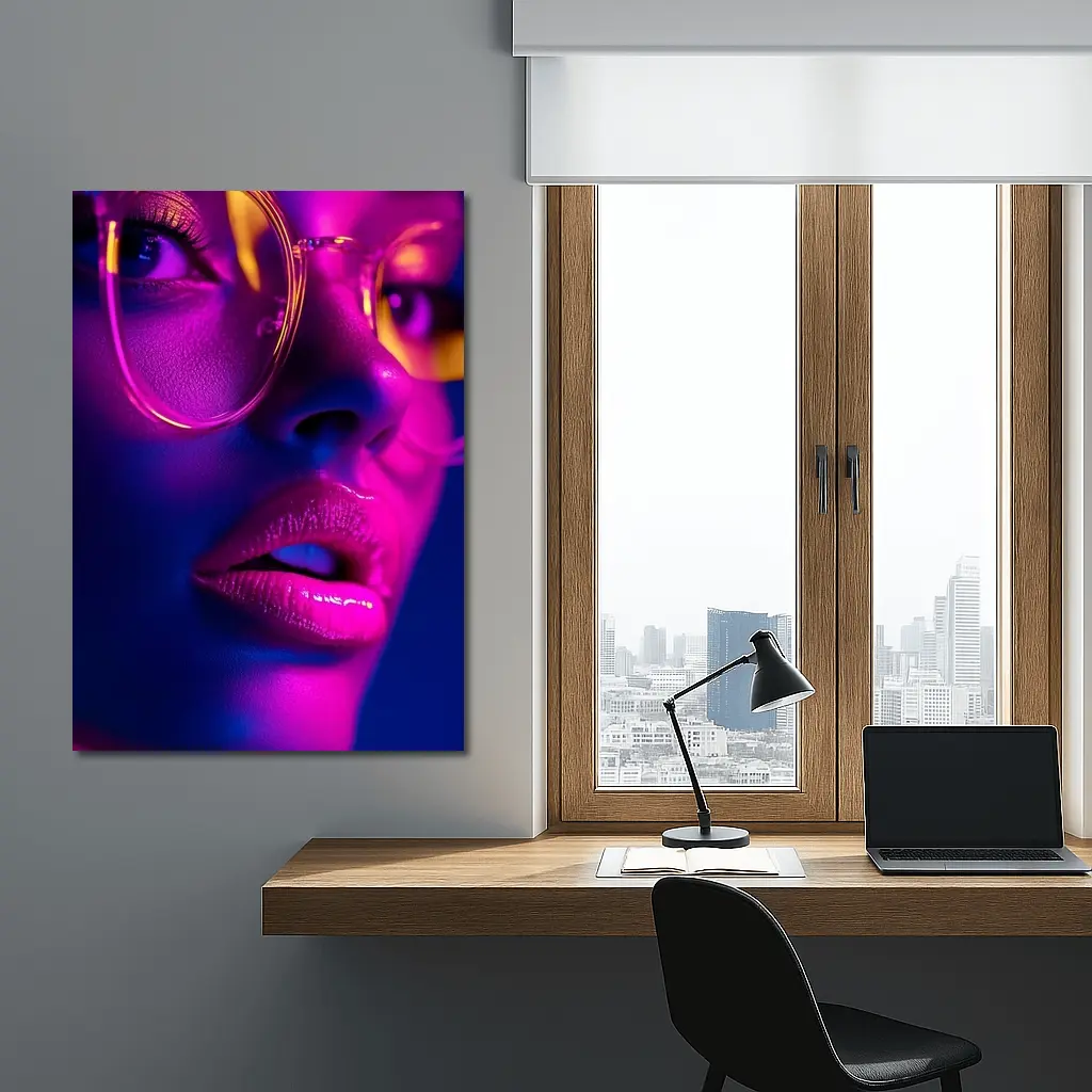 Neon Woman Portrait Pink Purple Blue Light – Wall Art
