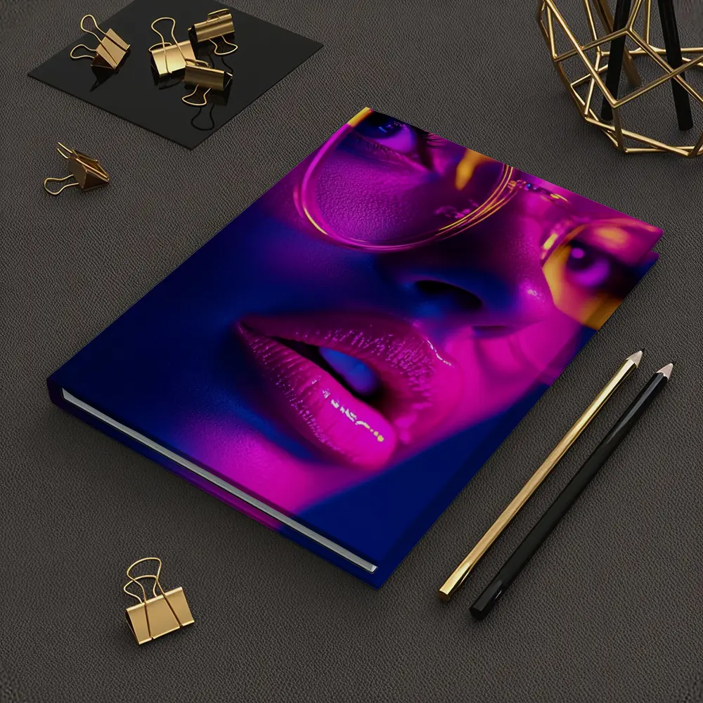 Neon Woman Portrait Pink Purple Blue Light – Notebooks