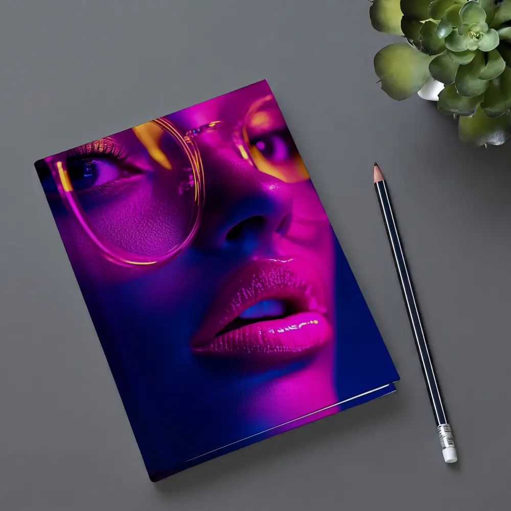 Neon Woman Portrait Pink Purple Blue Light – Notebooks