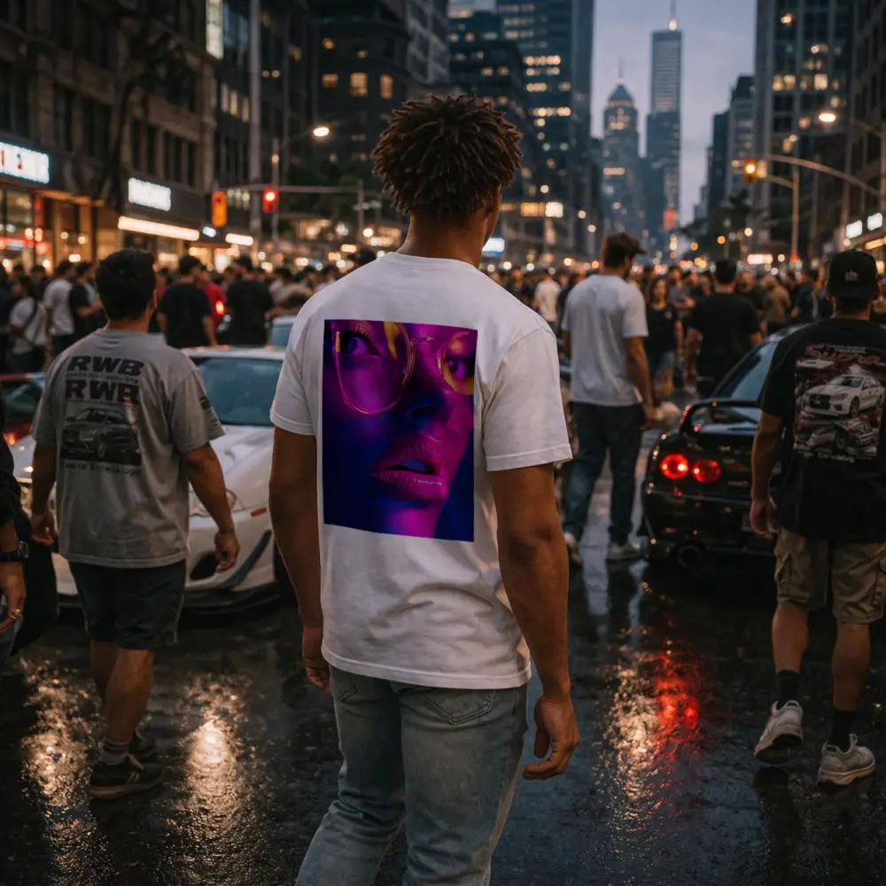 Neon Woman Portrait Pink Purple Blue Light – T-Shirts