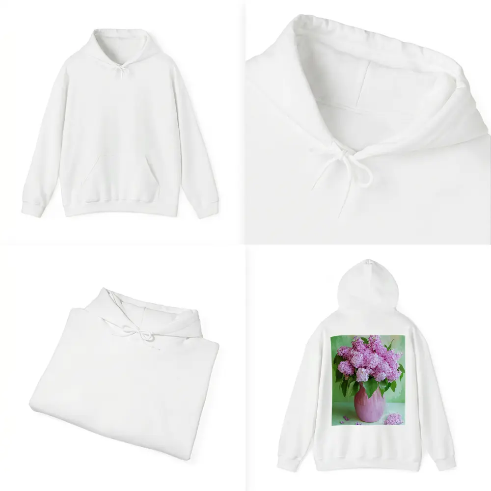 Pink Lilacs In Vase Green Background – Hoodies