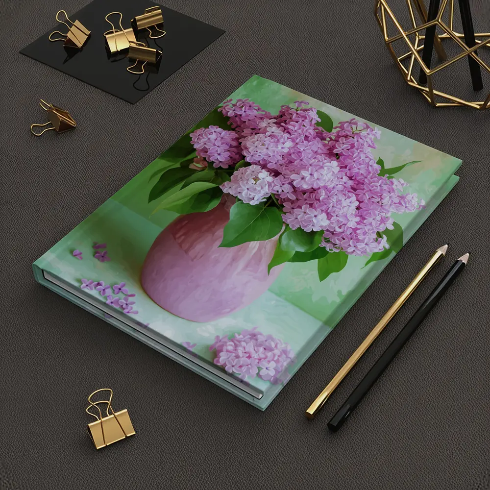 Pink Lilacs In Vase Green Background – Notebooks