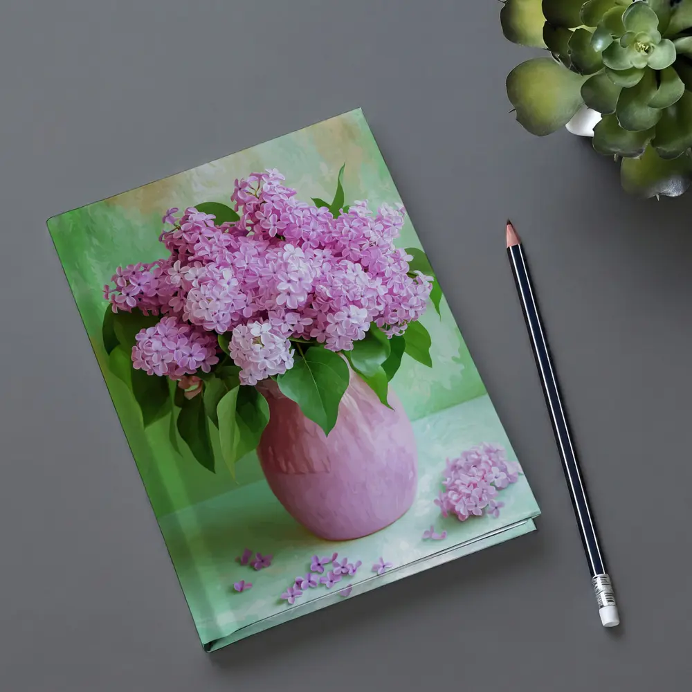 Pink Lilacs In Vase Green Background – Notebooks