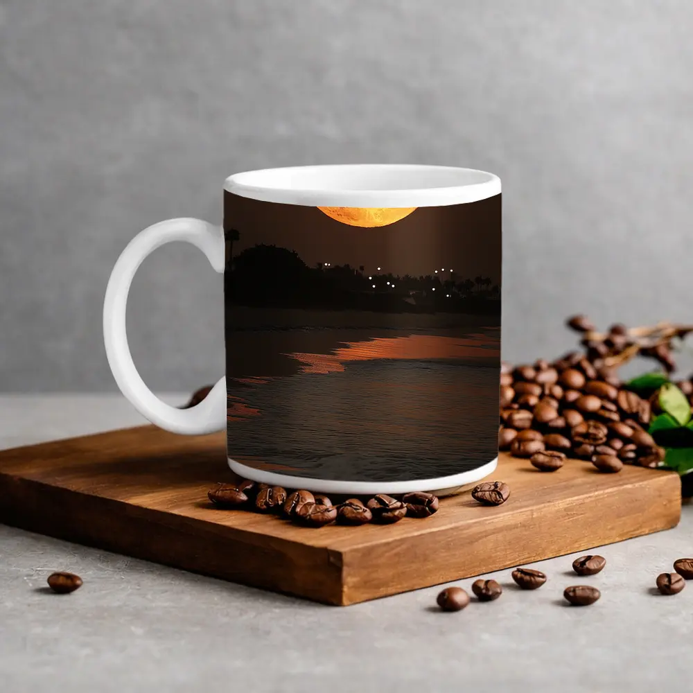Full Moon Rising Over Coastal Beach Night – Mugs