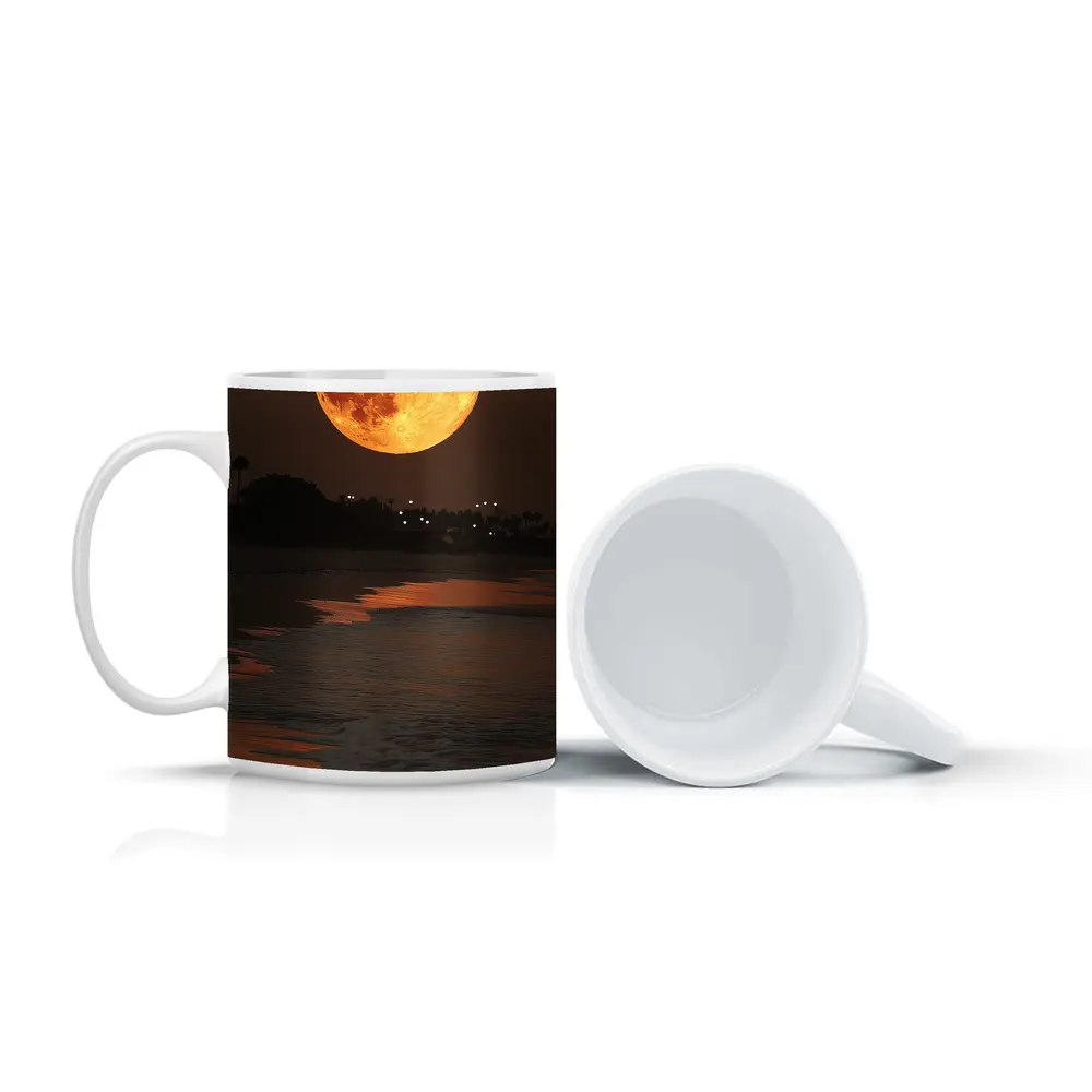 Full Moon Rising Over Coastal Beach Night – Mugs
