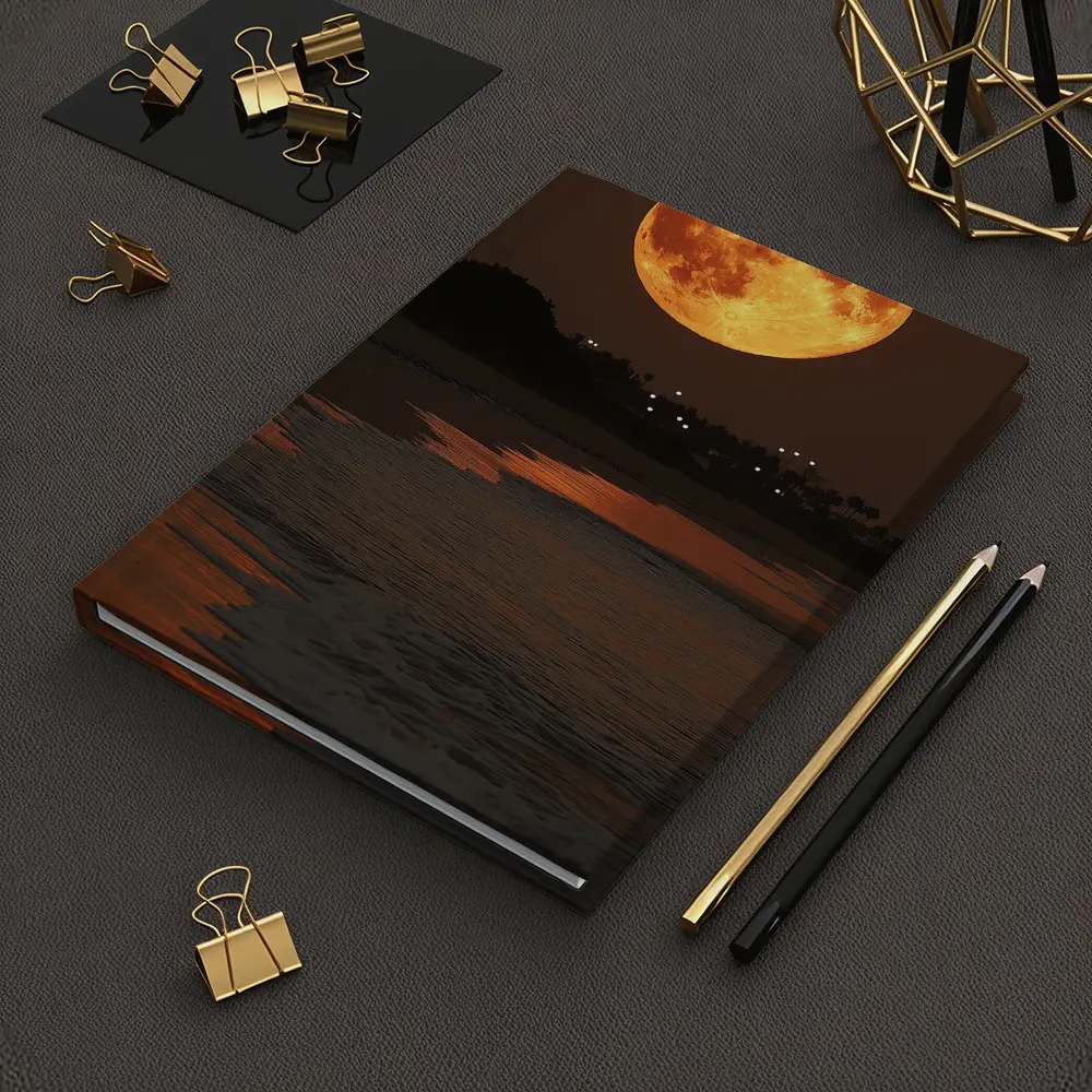 Full Moon Rising Over Coastal Beach Night – Notebooks
