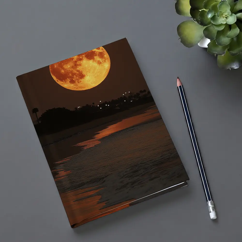 Full Moon Rising Over Coastal Beach Night – Notebooks