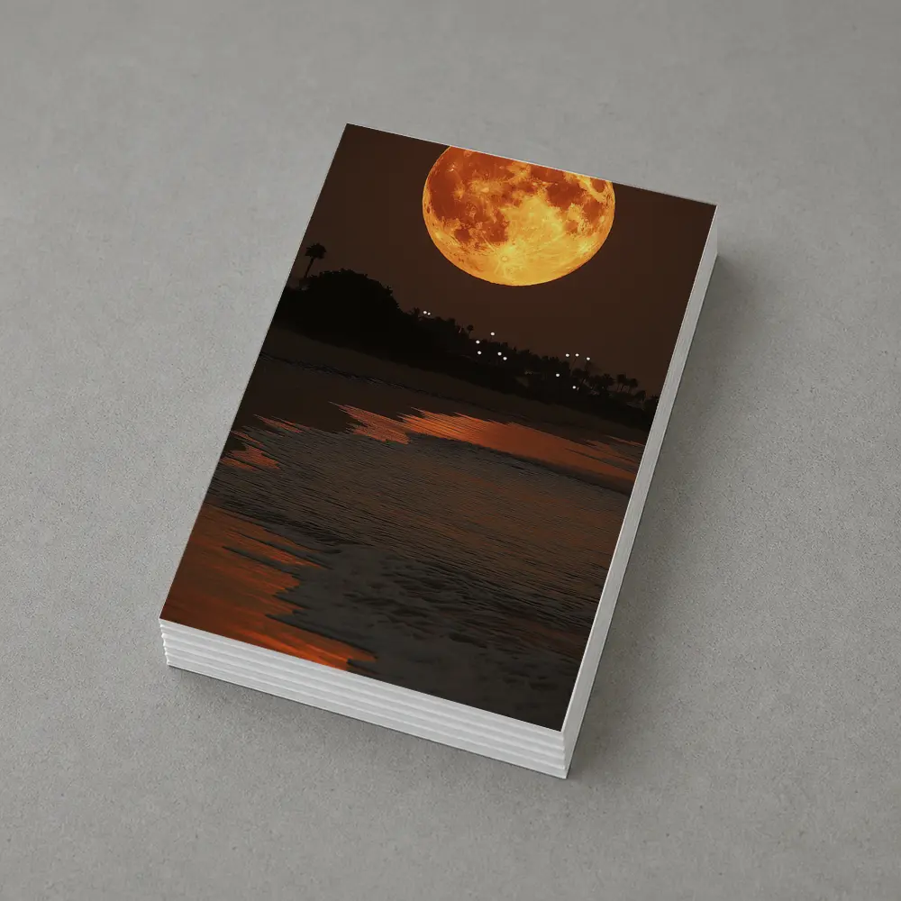 Full Moon Rising Over Coastal Beach Night – Postcards