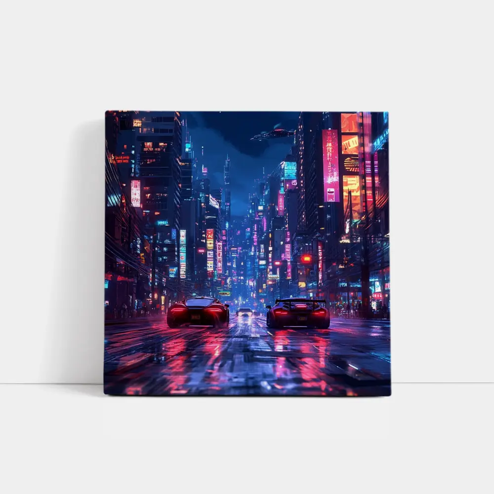 Supercars Racing Neon Cyberpunk City Night – Wall Art