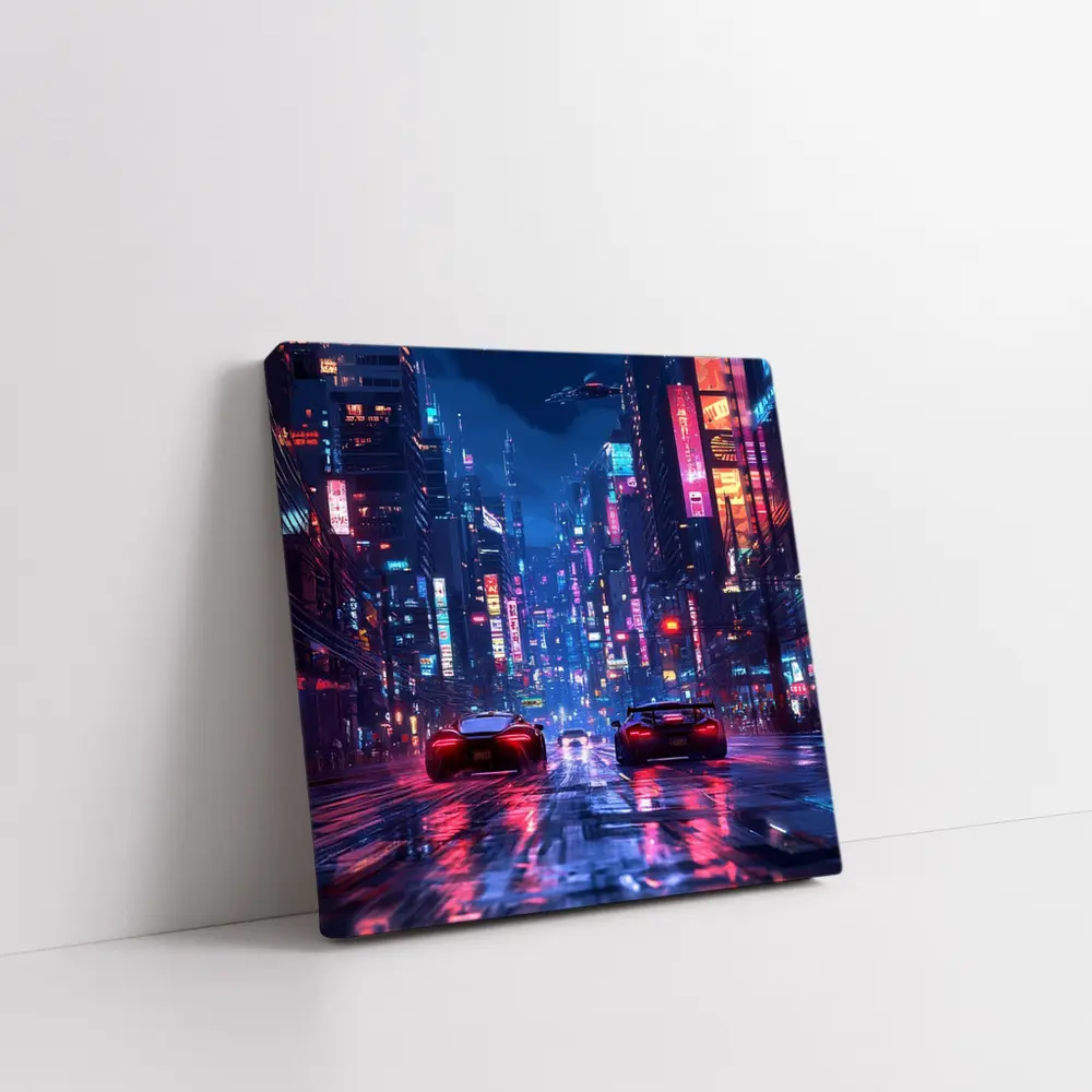 Supercars Racing Neon Cyberpunk City Night – Wall Art