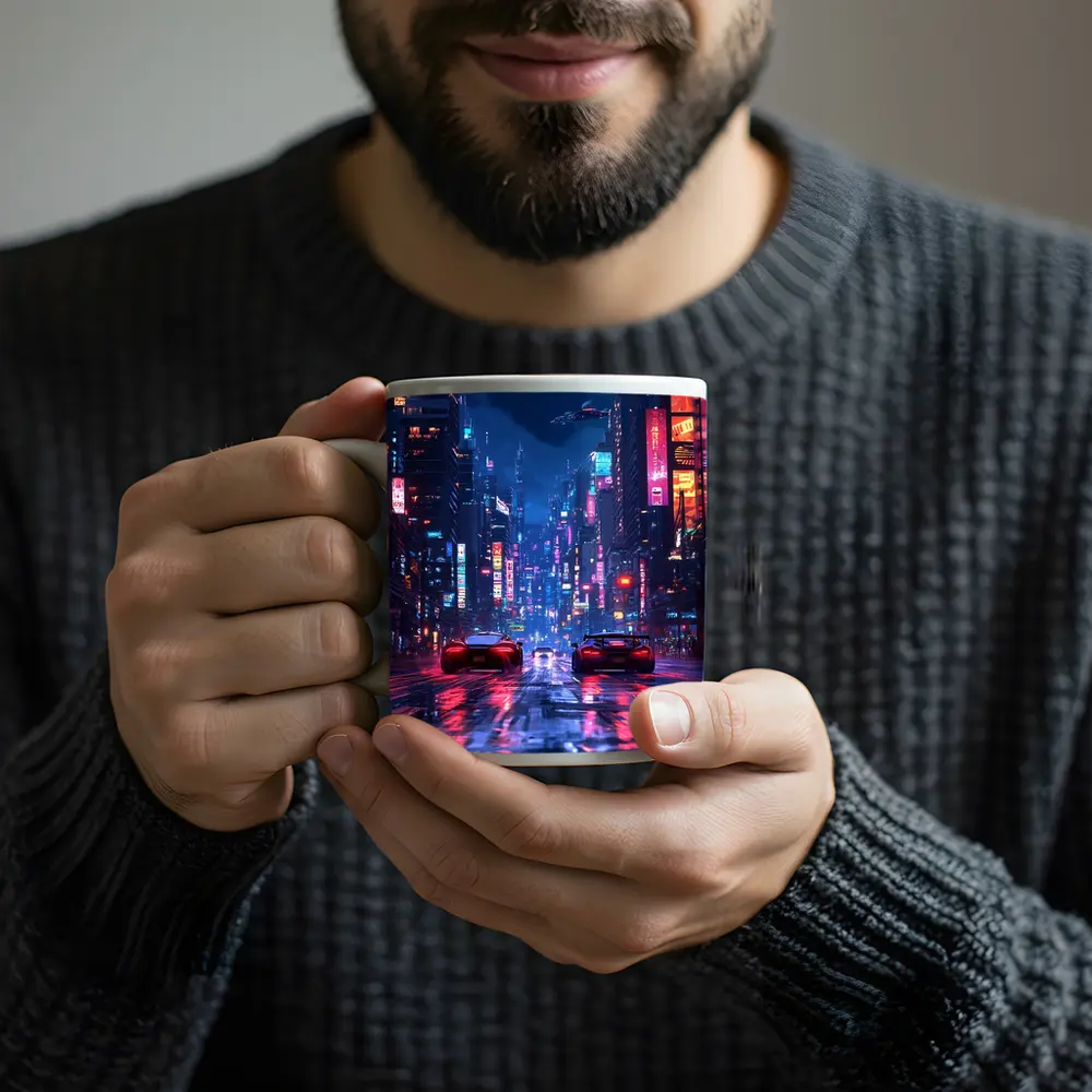 Supercars Racing Neon Cyberpunk City Night – Mugs