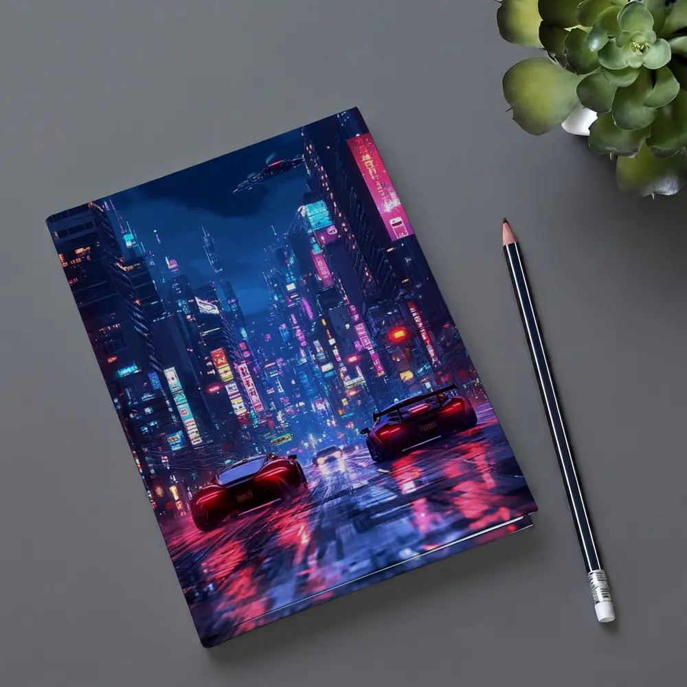 Supercars Racing Neon Cyberpunk City Night – Notebooks