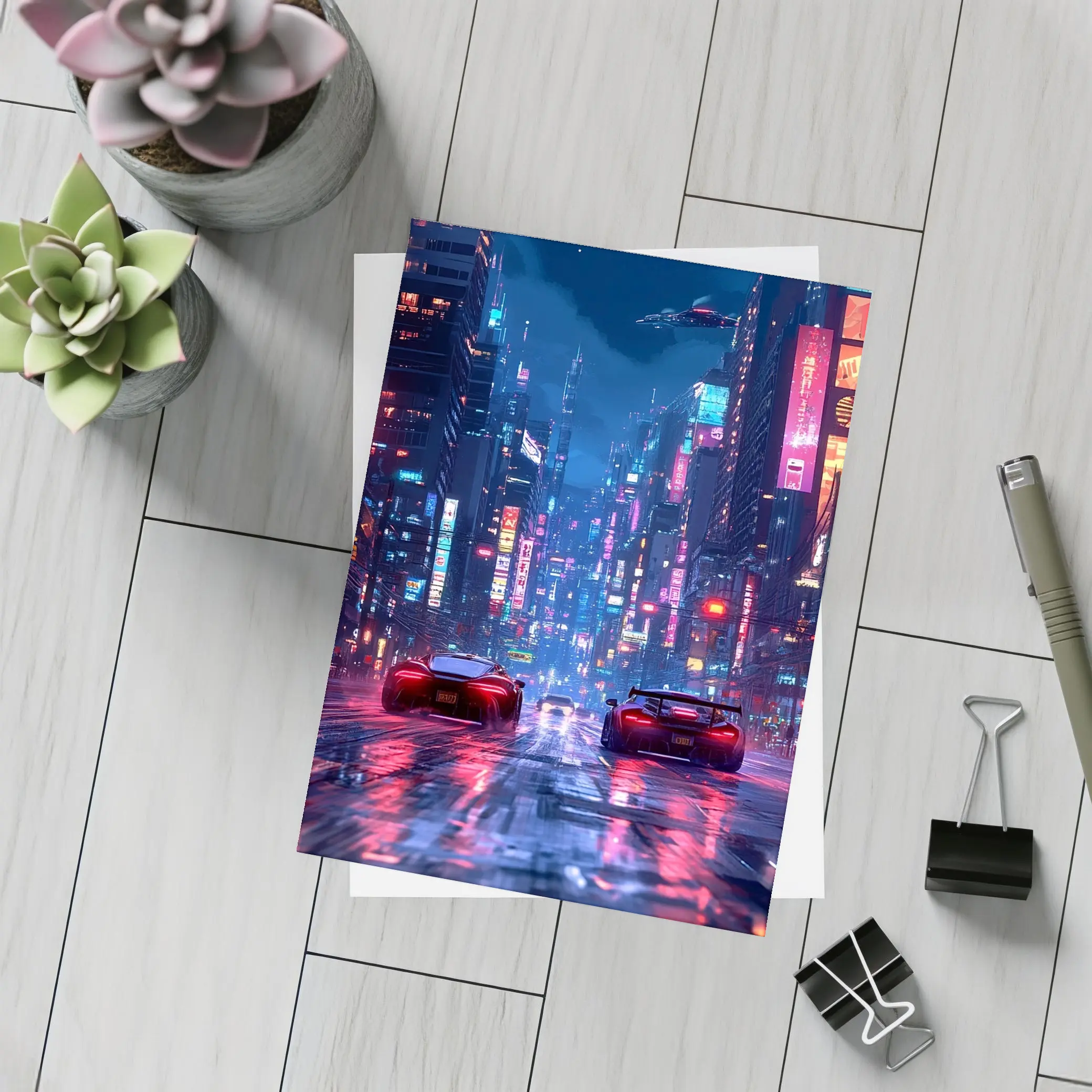 Supercars Racing Neon Cyberpunk City Night – Postcards