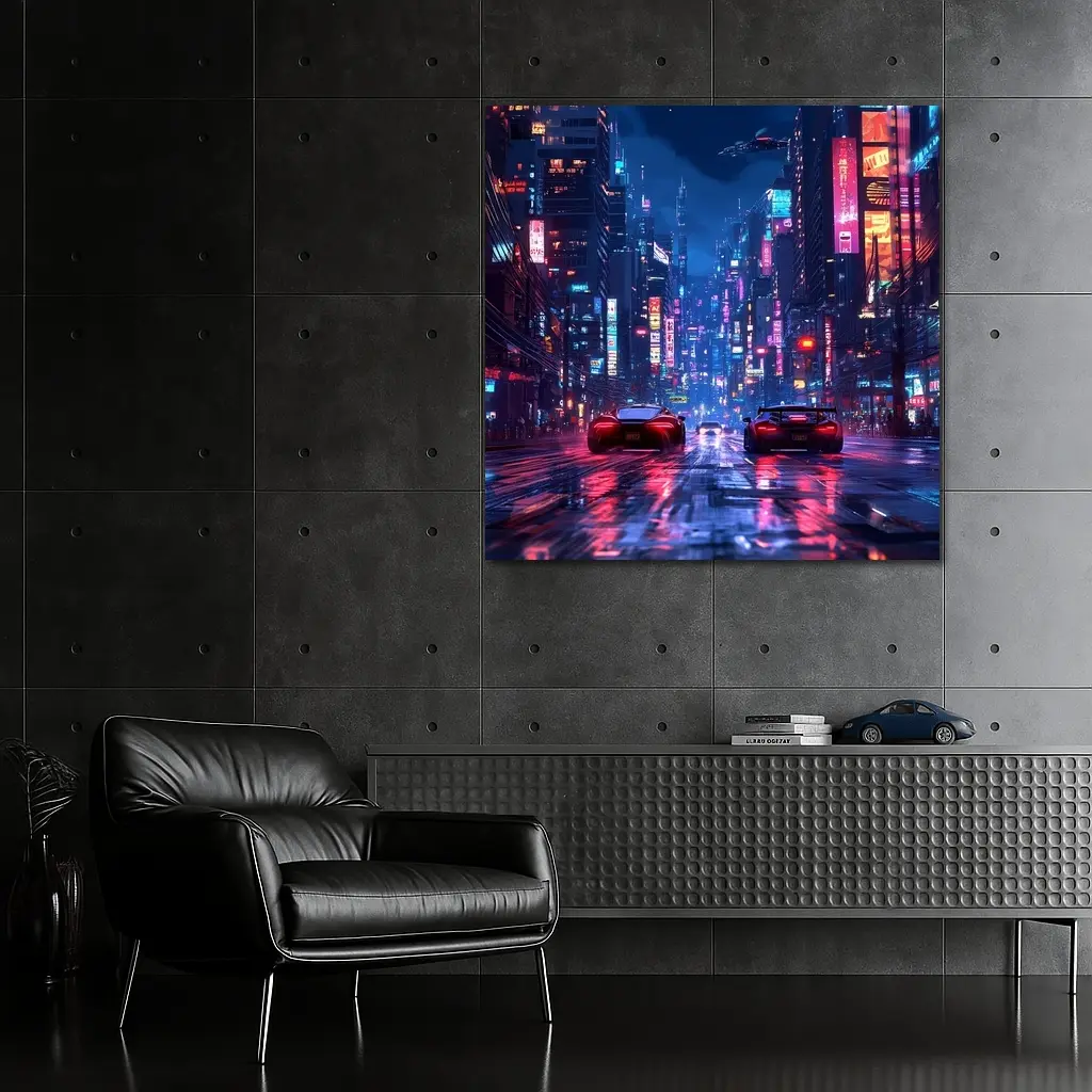 Supercars Racing Neon Cyberpunk City Night – Wall Art