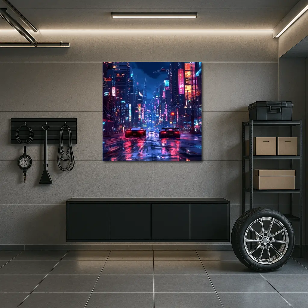 Supercars Racing Neon Cyberpunk City Night – Wall Art