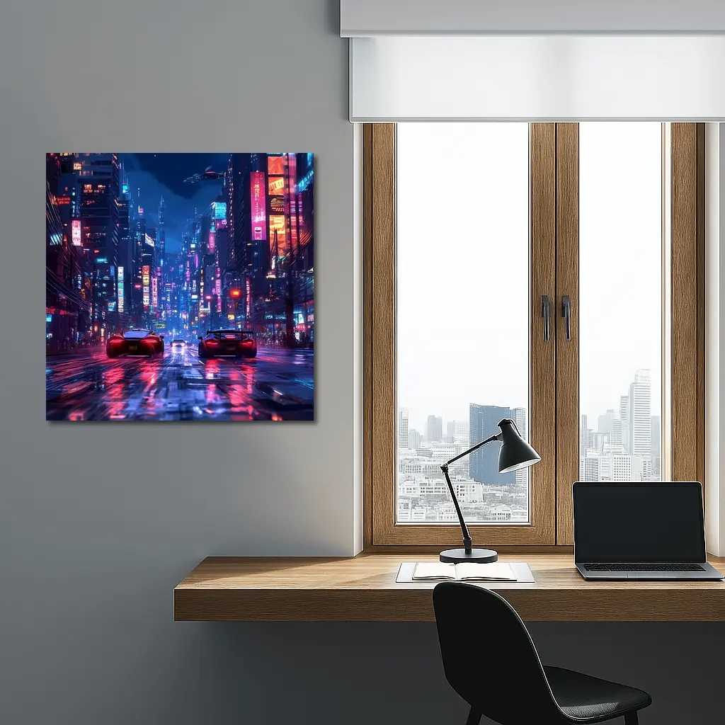 Supercars Racing Neon Cyberpunk City Night – Wall Art