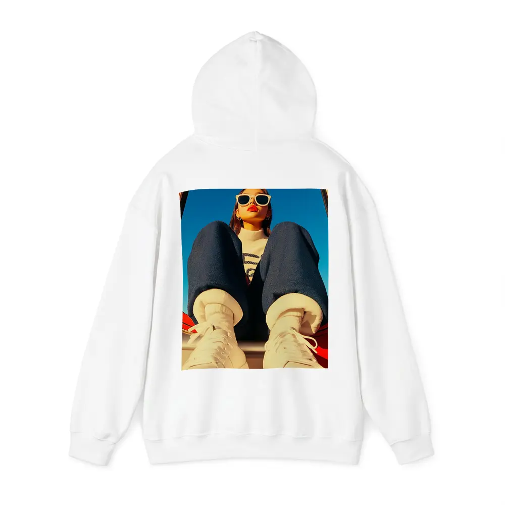 Stylish Woman Sitting on Red Car – Hoodies