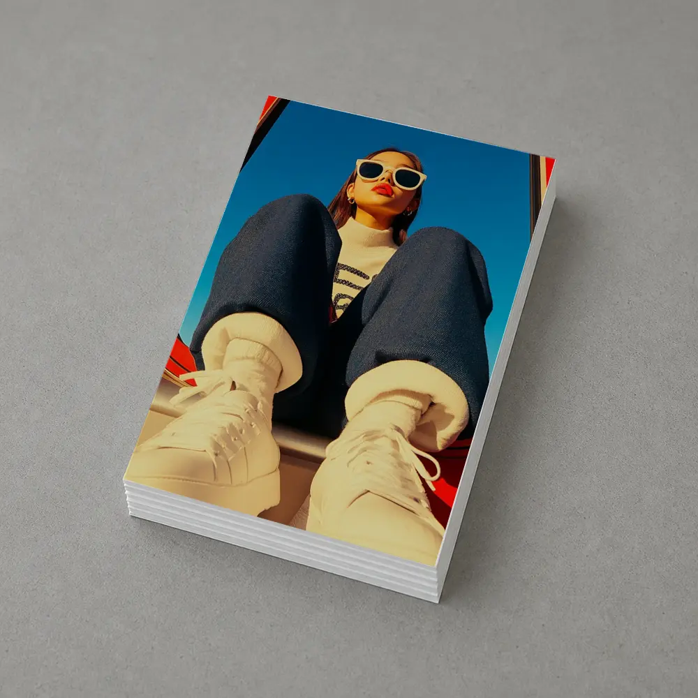 Stylish Woman Sitting on Red Car – Postcards