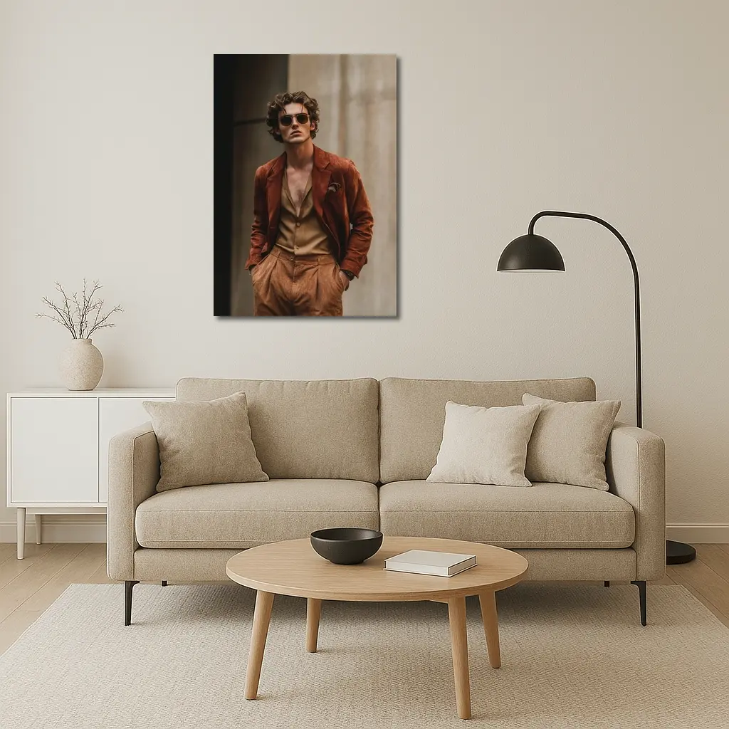 Stylish Man Rust Suede Jacket Urban Setting – Wall Art