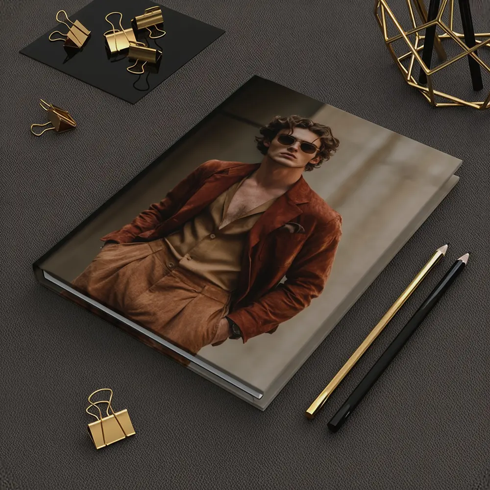 Stylish Man Rust Suede Jacket Urban Setting – Notebooks