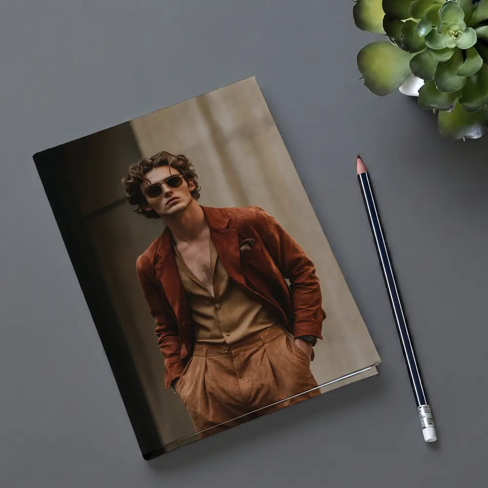 Stylish Man Rust Suede Jacket Urban Setting – Notebooks