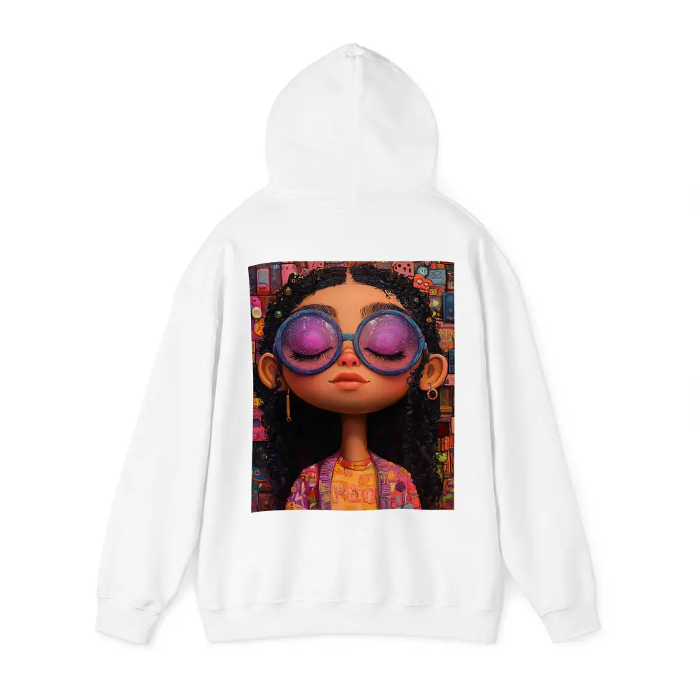 Cartoon Girl Big Sunglasses Colorful Collage Background – Hoodies