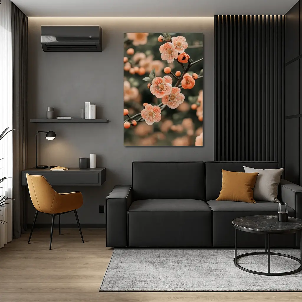 Peach Cherry Blossoms Branch Soft Bokeh – Wall Art