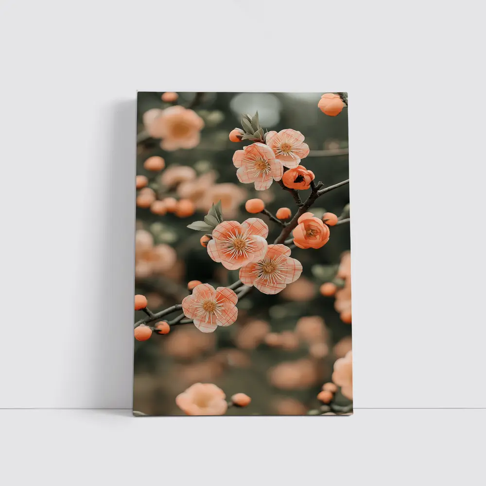 Peach Cherry Blossoms Branch Soft Bokeh – Wall Art