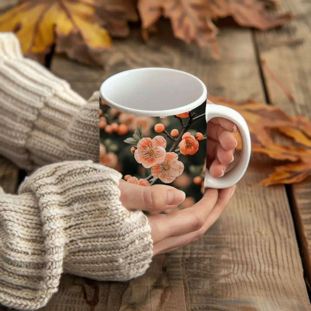 Peach Cherry Blossoms Branch Soft Bokeh – Mugs