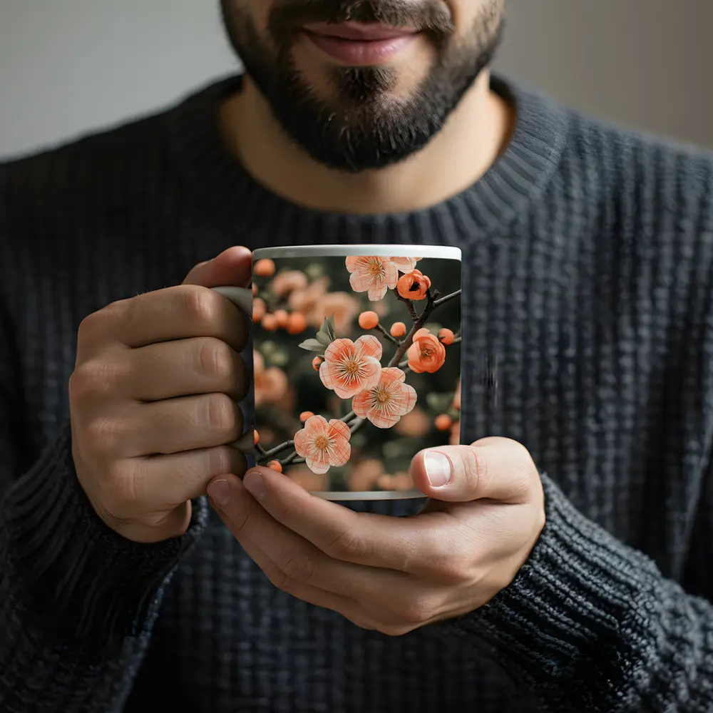 Peach Cherry Blossoms Branch Soft Bokeh – Mugs