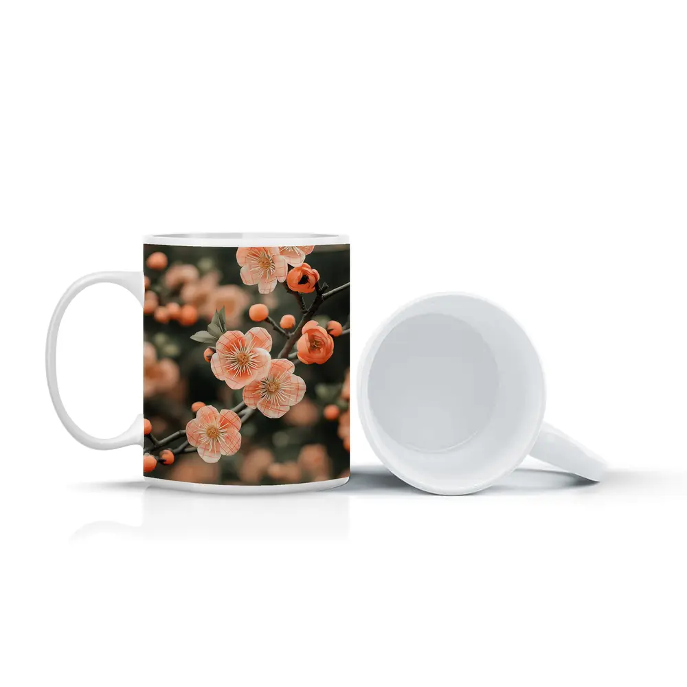 Peach Cherry Blossoms Branch Soft Bokeh – Mugs