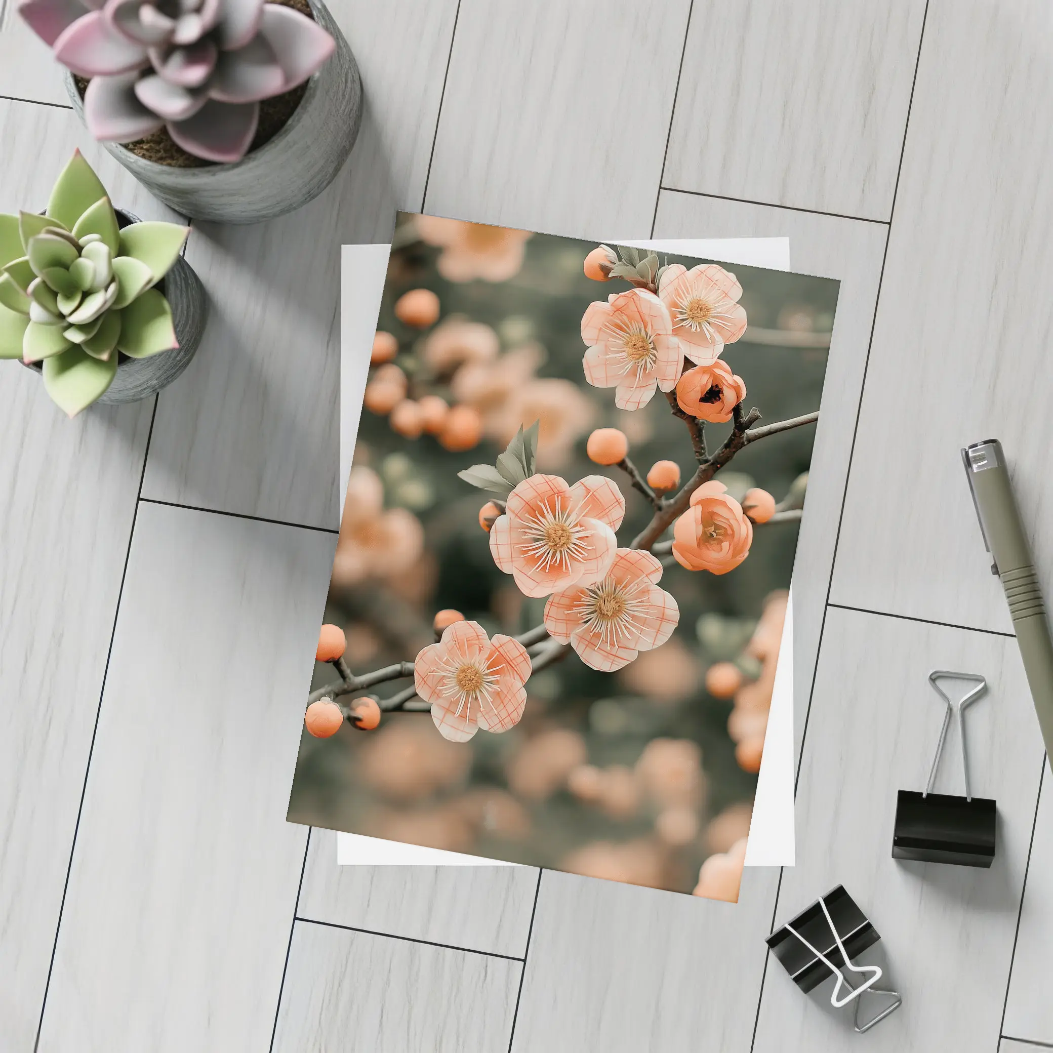 Peach Cherry Blossoms Branch Soft Bokeh – Postcards