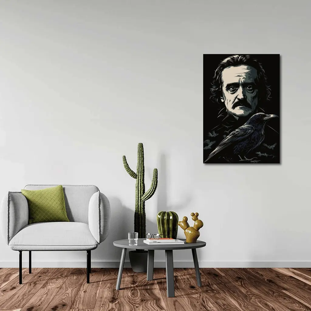 Edgar Allan Poe Dark Portrait With Raven – Wall Art