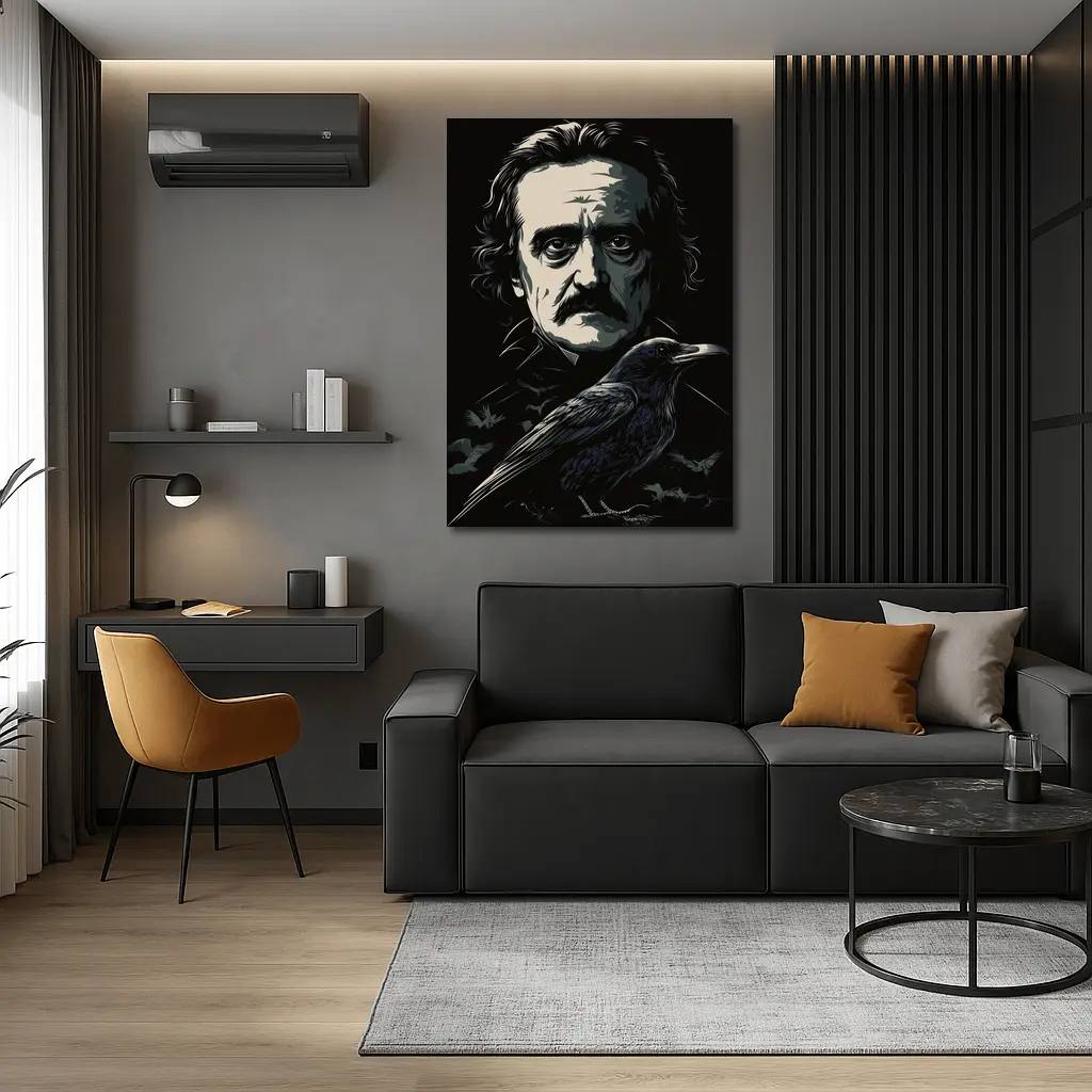 Edgar Allan Poe Dark Portrait With Raven – Wall Art