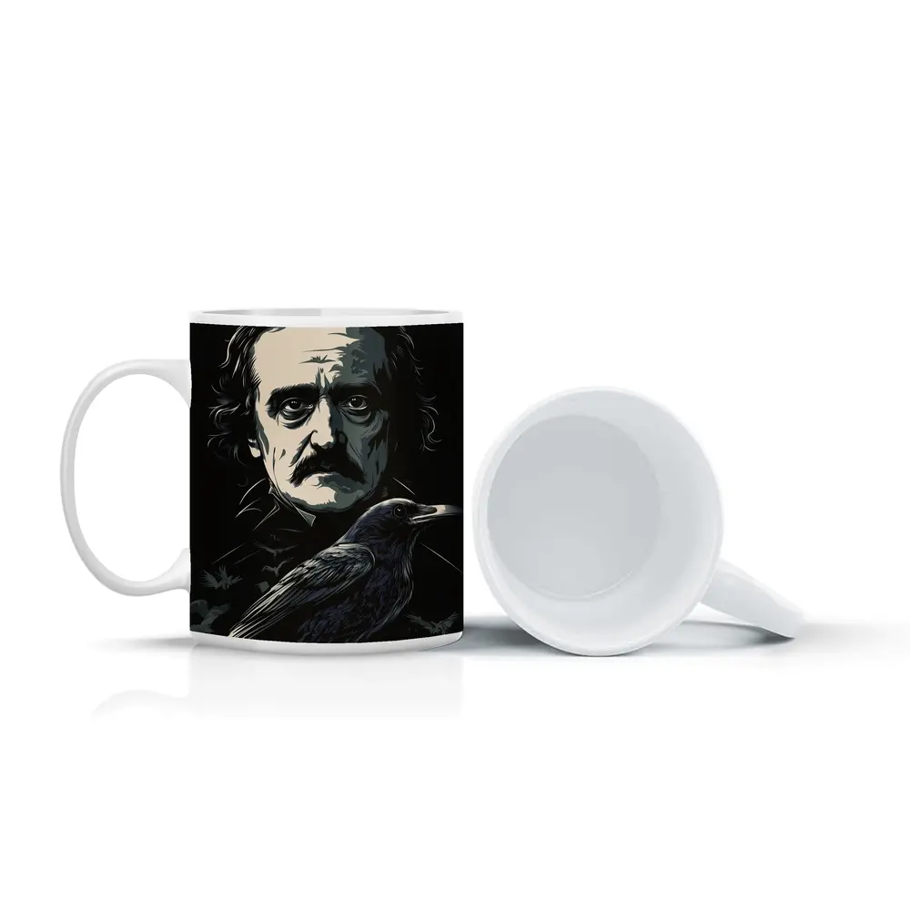 Edgar Allan Poe Dark Portrait With Raven – Mugs