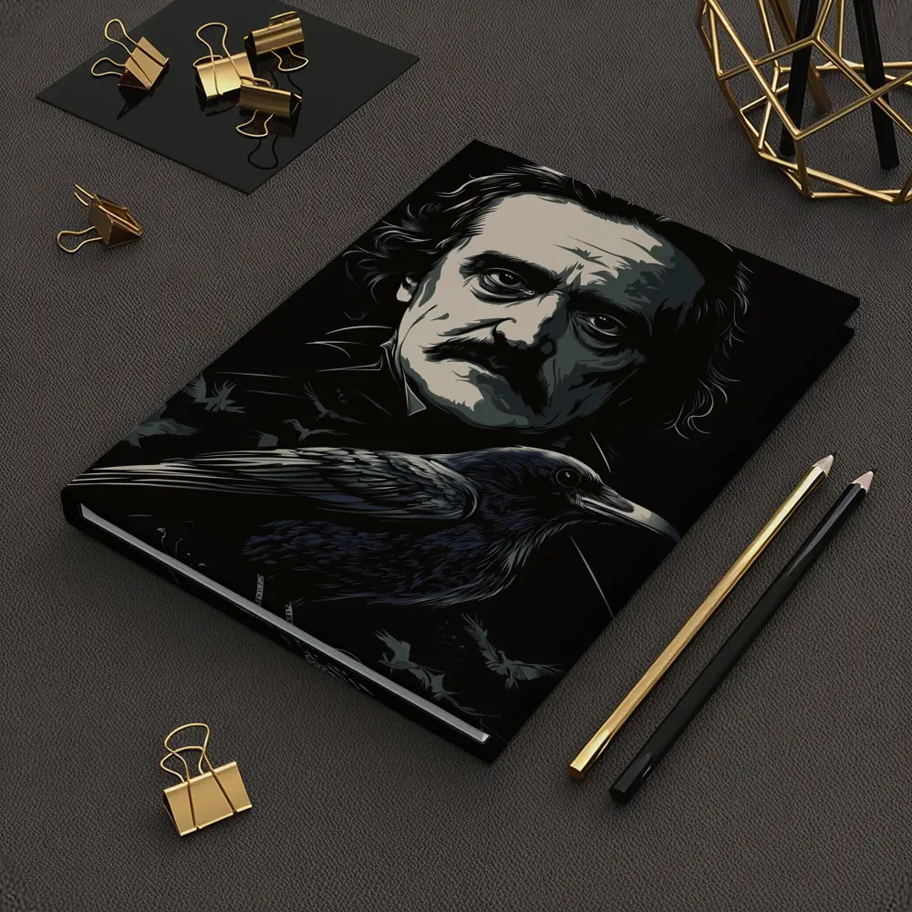 Edgar Allan Poe Dark Portrait With Raven – Notebooks