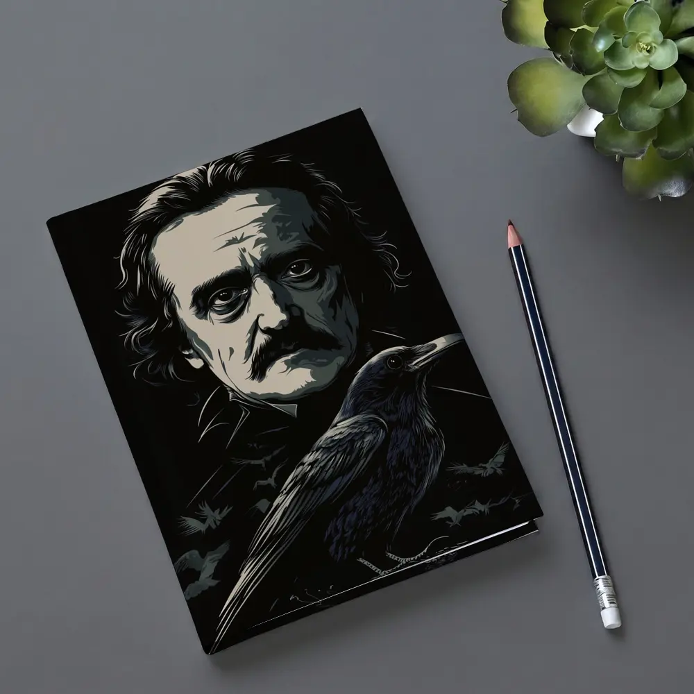Edgar Allan Poe Dark Portrait With Raven – Notebooks