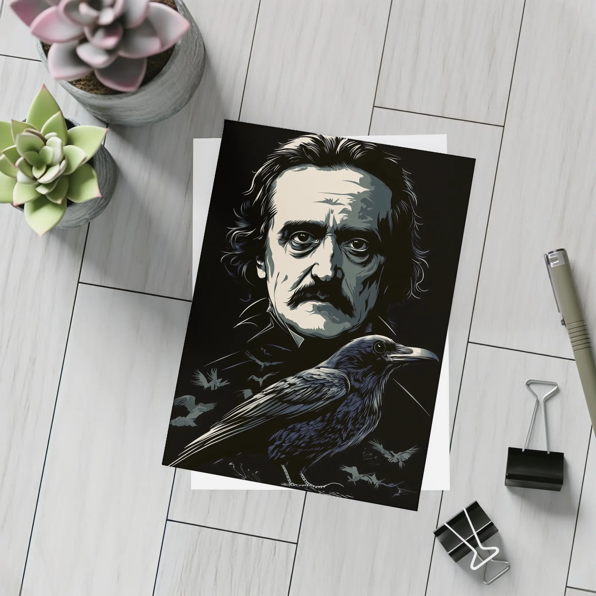 Edgar Allan Poe Dark Portrait With Raven – Postcards