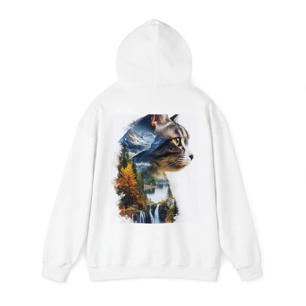 Tabby Cat Double Exposure Nature Waterfall – Hoodies