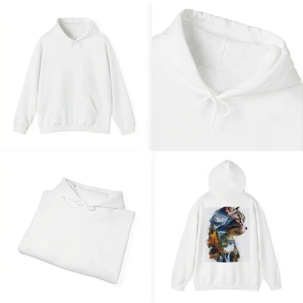 Tabby Cat Double Exposure Nature Waterfall – Hoodies