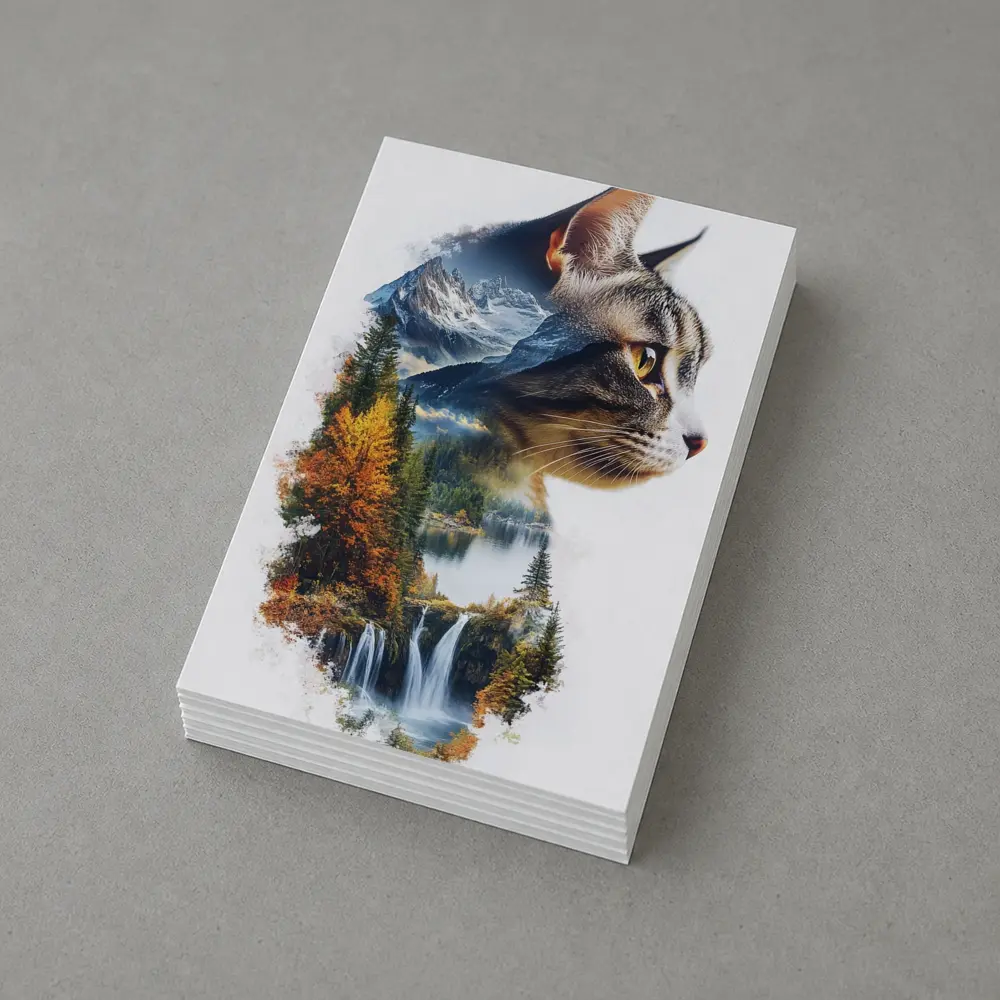 Tabby Cat Double Exposure Nature Waterfall – Postcards