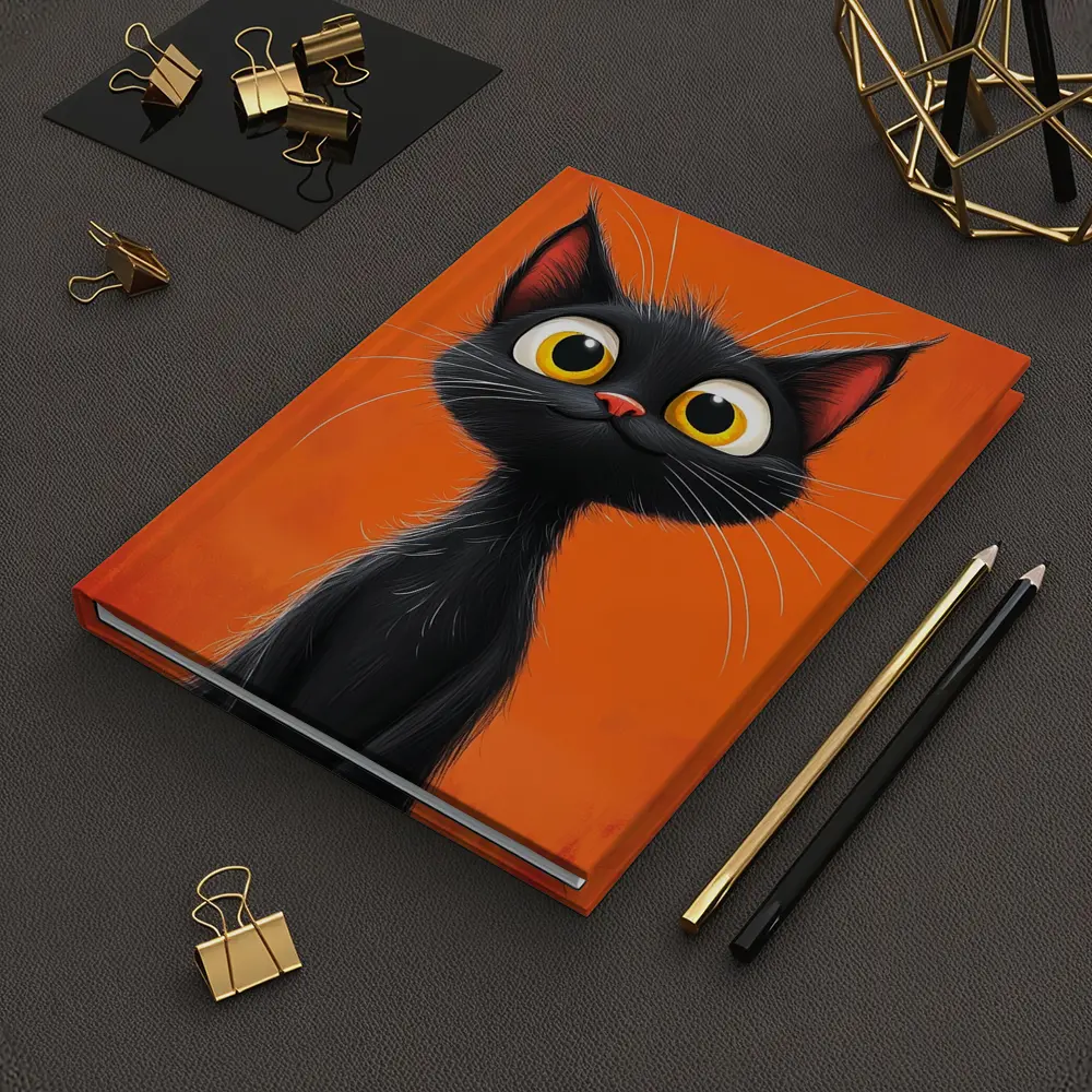 Cartoon Black Cat Orange Background Art – Notebooks