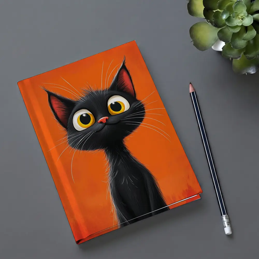 Cartoon Black Cat Orange Background Art – Notebooks
