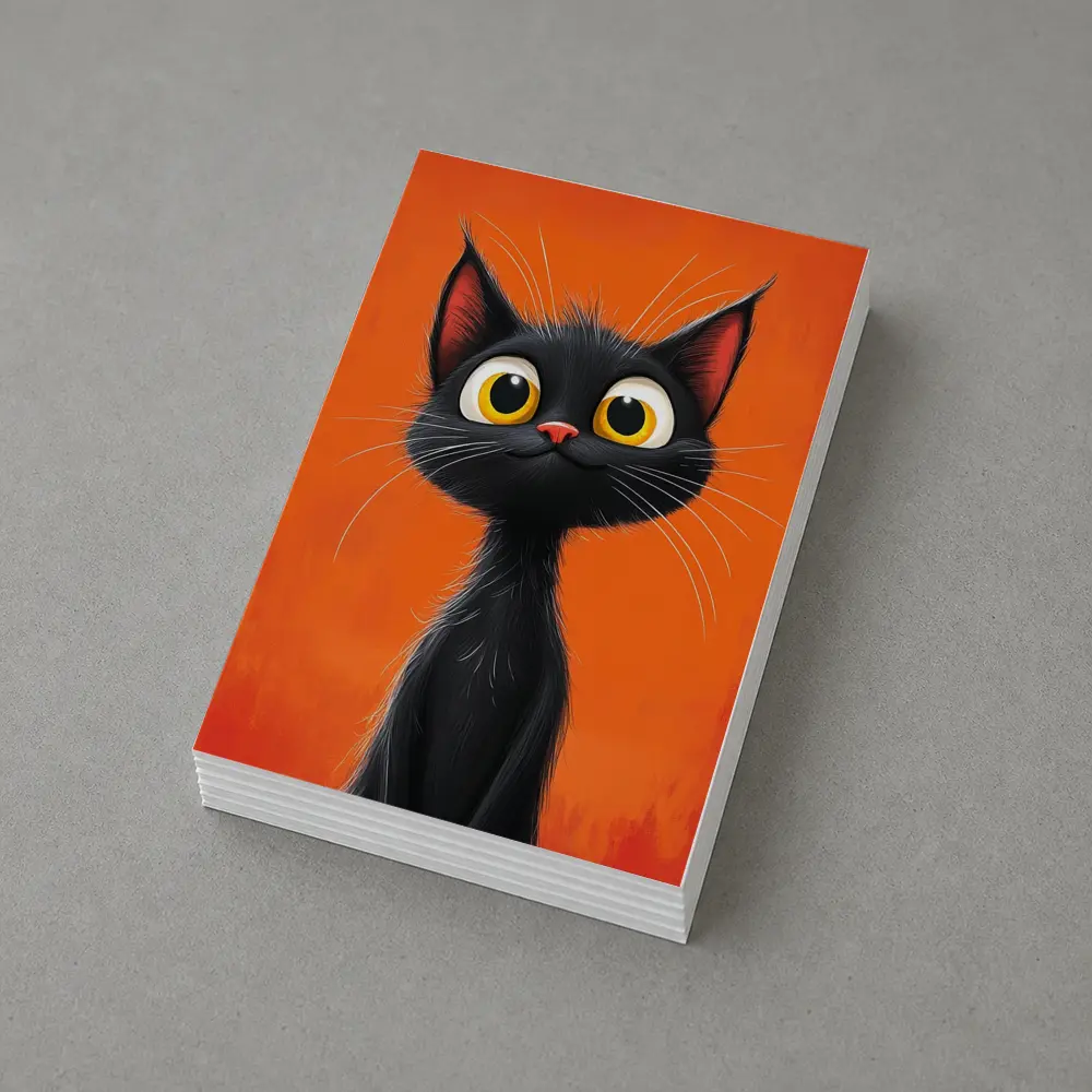 Cartoon Black Cat Orange Background Art – Postcards