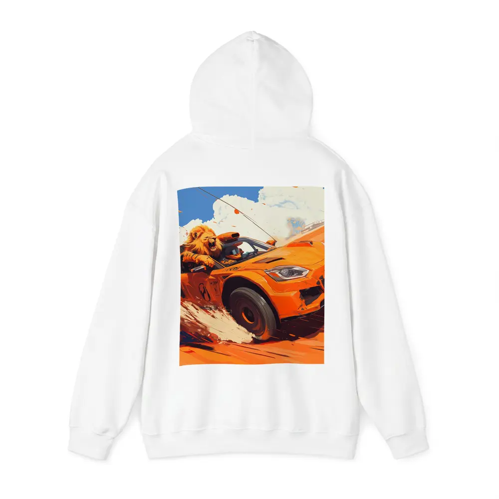 Lion Driving Orange Sports Car Racing – Hoodies