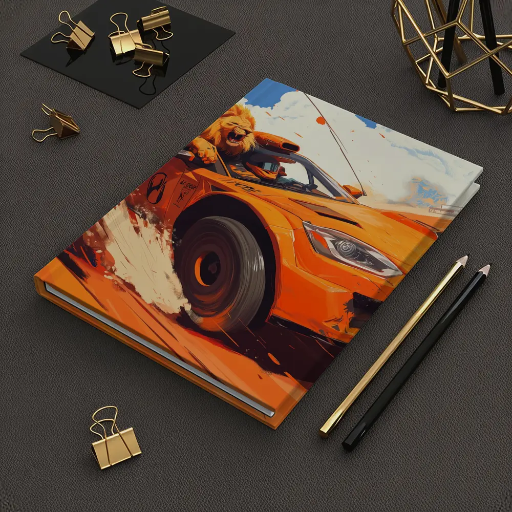 Lion Driving Orange Sports Car Racing – Notebooks