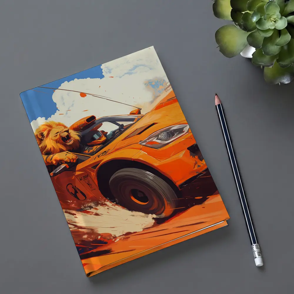Lion Driving Orange Sports Car Racing – Notebooks