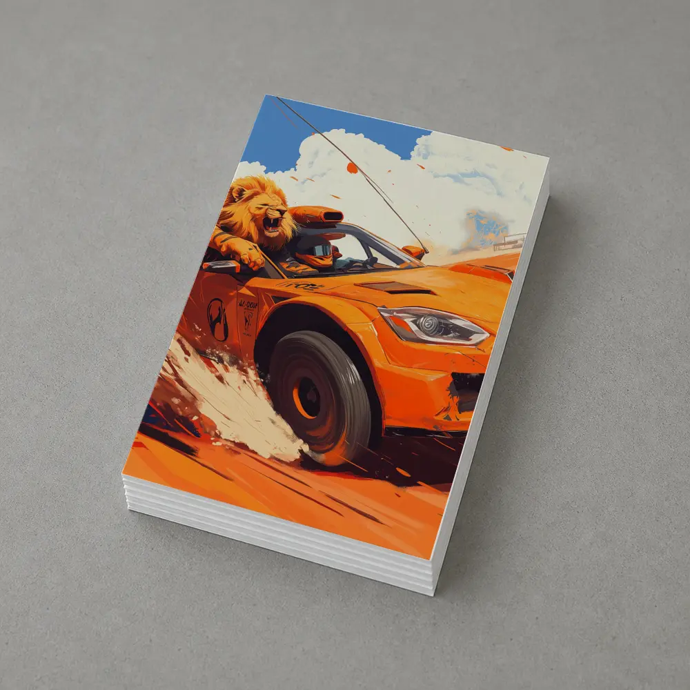 Lion Driving Orange Sports Car Racing – Postcards